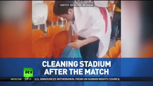 وقتی طرفداران ژاپنی و سنگالی استادیوم رو تمیز می کنن