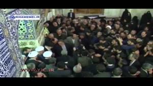 اولین ویدئو از حضور رهبر انقلاب در خاکسپاری آیت الله طبسی