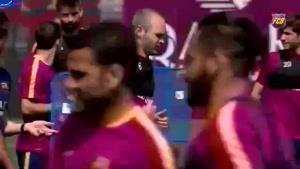 فیلم/ تکل مسی و شادی بازیکنان در تمرین امروز بارسلونا