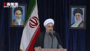 واکنش روحانی به شعارهای اعتراضی مردم/ قطع سخنان رئیس‌جمهور با شعار بیکاری