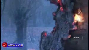 مهار آتش در جنگل‌های مازندران با ابزار سمپاشی