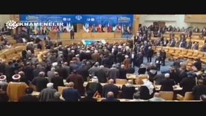 فیلم/ لحظه خروج رهبر انقلاب از سالن اجلاس سران و تفقد مهمانان