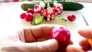 آموزش میوه آرایی - طرح گل با تربچه.