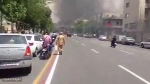 فیلمی از آتش‌سوزی زنجیره‌ای در خیابان شریعتی تهران