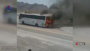 آتش‌گرفتن اتوبوس در جاده نیکشهر سیستان و بلوچستان