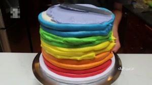 آموزش تزیین کیک با نوار رنگین کمان