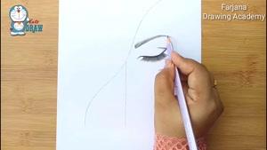 آموزش نقاشی چهره دختر با چشمان بسته