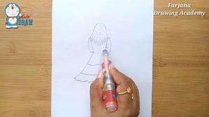 آموزش نقاشی دختری با چتر زیرباران 