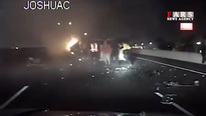 لحظه نجات راننده خودروی آتش گرفته