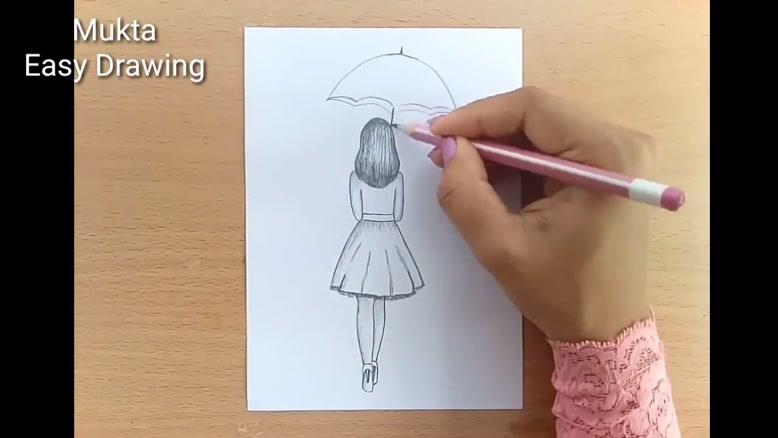 نقاشی ساده دخترانه با مداد رنگی