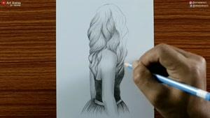 نقاشی دختری با موهای زیبا