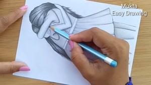 نقاشی دو دختر در بغل هم با مداد سیاه