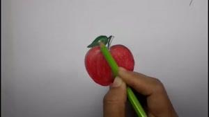 نقاشی سیب با مدادرنگی