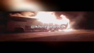 آتش سوزی مهیب اتوبوس حامل سربازان