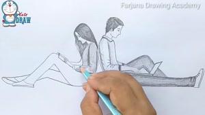 نقاشی دختر و پسر یا مدادسیاه