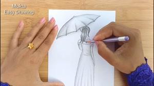 نقاشی دختری با چتر