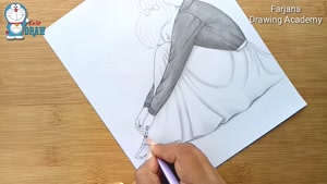آموزش طراحی دختر تنها با مداد