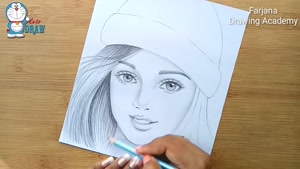 آموزش گام به گام طراحی دختر با کلاه زمستانی با مداد