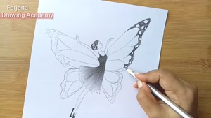 آموزش گام به گام طراحی دختر پروانه ای با مداد