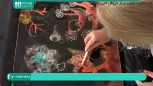 آموزش نقاشی آبستره با رزین اپوکسی ( طرح ماهی و جلبک دریایی )