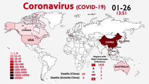نقشه جهانی گسترش ویروس کرونا از ۲۰ ژانویه ۲۰۲۰ تا ۲۰ فوریه ۲۰۲۰