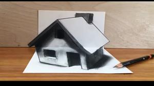 آموزش نقاشی سه بعدی خانه ای زیبا
