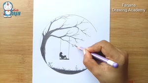 آموزش نقاشی دختری در حال تاب خوردن