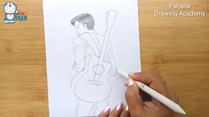 آموزش طراحی با مداد برای مبتدیان پسر با گیتار