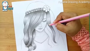 آموزش طراحی با مداد دختر با موهای زیبا