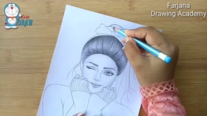 آموزش گام به گام طراحی با مداد دختر جوان