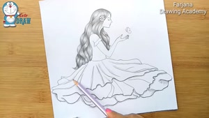آموزش گام به گام طراحی با مداد دختر با پروانه