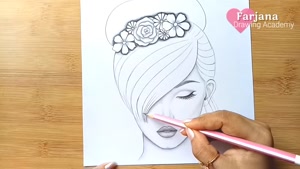 آموزش طراحی دختر با شینیون زیبا با مداد