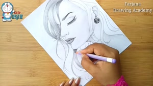 آموزش طراحی چهره با مداد دختری با چشمان بسته