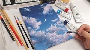 آموزش نقاشی آسمان شب با اکرلیک