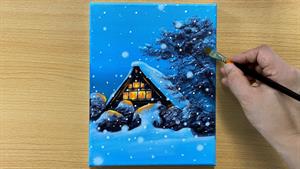 آموزش نقاشی اکریلیک بارش برف