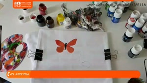 نقاشی روی پارچه - آموزش طرح پروانه و ببر روی تیشرت 
