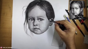 آموزش طراحی نقاشی پرتره کودک با ذغال چوب ذغال سنگ