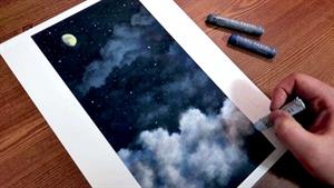 آموزش نقاشی آسمان شب با پاستل