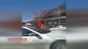 حوادث : آتش گرفتن مغازه رنگ و اسپری در اصفهان