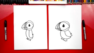 آموزش نقاشی به کودکان - پرنده پفین
