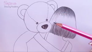 آموزش طراحی - دختری با یک خرس عروسکی