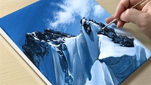 آموزش نقاشی کوهستانی برفی