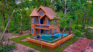  ساخت خانه ویلایی و استخر با گل در جنگل - 3