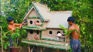 ساخت خانه ای با گل و بامبو برای پرنده در جنگل - 2