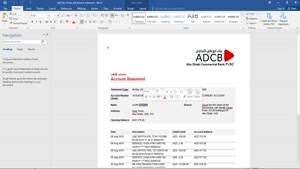 UAE DUBAI ADCB BANK STATEMENT TEMPLATE IN WORD AND PDF FORMA