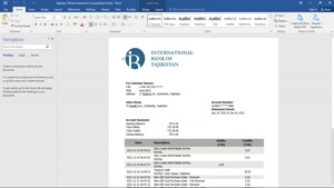 TAJIKISTAN ITB BANK STATEMENT TEMPLATE IN WORD AND PDF FORMA