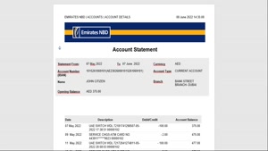 UAE DUBAI NBD BANK STATEMENT WORD AND PDF TEMPLATE, VERSION 
