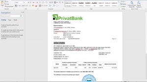 UKRAINE PRIVATBANK BANK STATEMENT TEMPLATE IN WORD AND PDF F