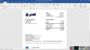 THAILAND PTT GAS UTILITY BILL TEMPLATE IN WORD AND PDF FORMA