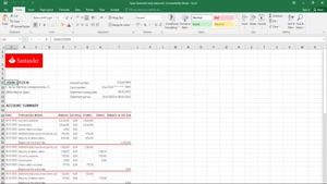 SPAIN SANTANDER BANK STATEMENT, EXCEL AND PDF TEMPLATE